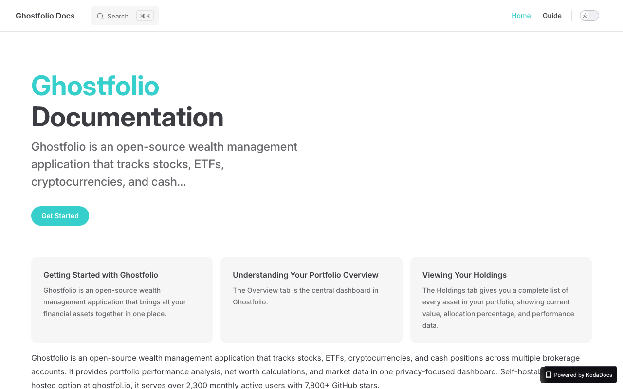 Ghostfolio documentation generated by KodaDocs