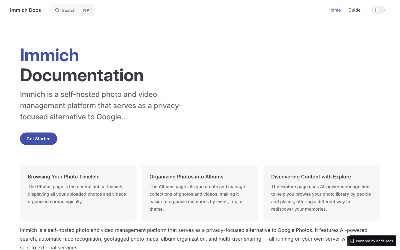 Immich documentation generated by KodaDocs