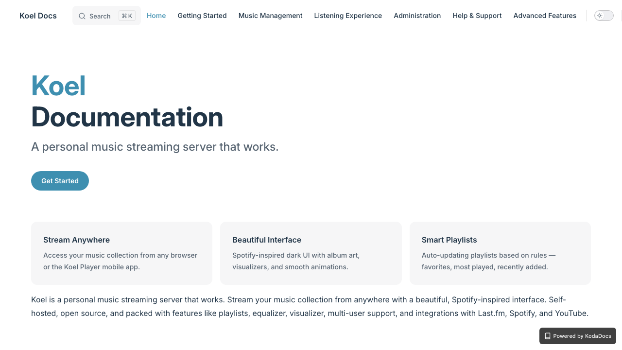 Koel documentation generated by KodaDocs